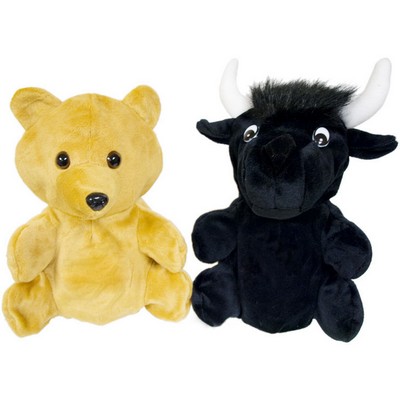 10" Beige Bear/Black Bull Reversible Puppet