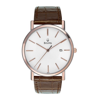 Bulova® Men's Dress Watch w/Brown Leather Strap & Pearlized Dial