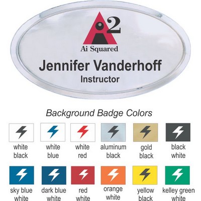 Oval Name Badge w/Silver Frame (3"x 1½")