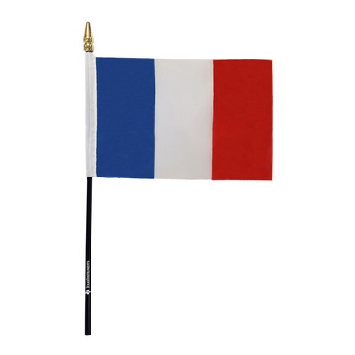 4"x6" France Flag With Black Plastic 10" Pole & Gold Spear - French Flag