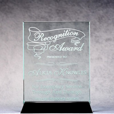 Jade Glass Plaque On Black Piano Base - 5"x7"