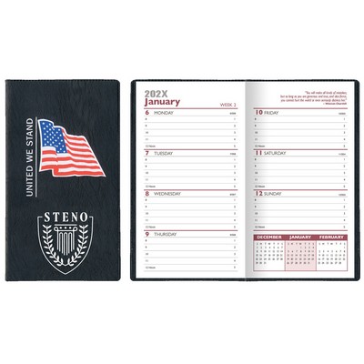 Executive Vinyl Cover w/ Pre-Printed Flag - Weekly Planner (1 Color Insert) No Map
