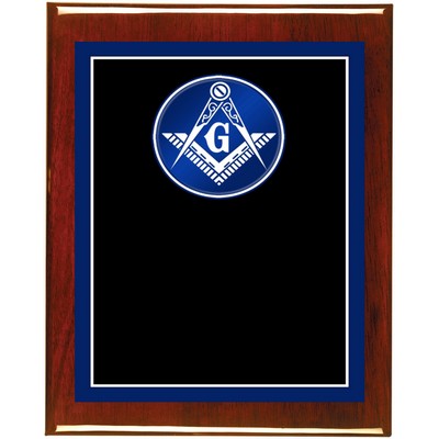 Rosewood Piano Finish Plaque with Masonic Brass Plate, 8 x 10"