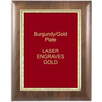 Walnut Elliptical Edge Square Corner 7" x 9" Plaque - W/ 5" x 7" Burgundy/Gold Florentine Plate