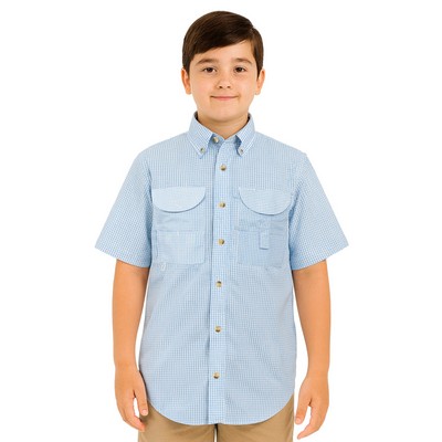 Kids Gingham Short Sleeve Fishing Shirt