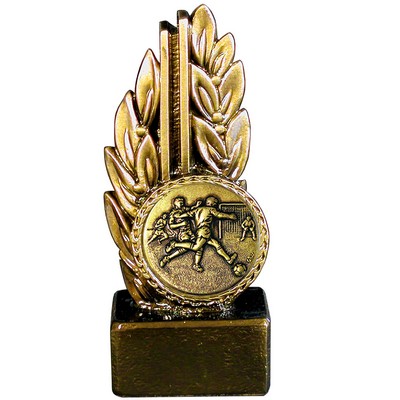 Stock 7" Laurel Trophy With 2" Soccer Male Coin and Engraving Plate