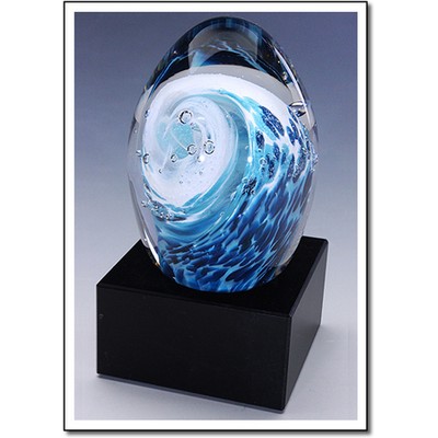 Tahitian Wave Art Glass Sculpture w/ Marble Base (2.75"x5.25")