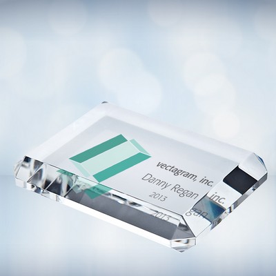 1 7/8" Color Imprinted Beveled Rectangle Optical Crystal Paper Weight