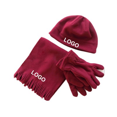 Winter Beanie Hat Scarf And Gloves 3pcs Set