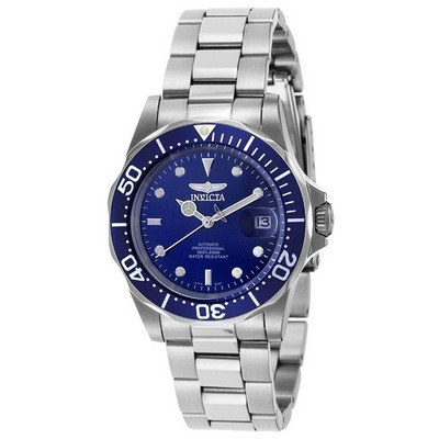 Invicta Pro Diver Automatic 3 Hand Blue Dial Watch w/Mineral Dial Window
