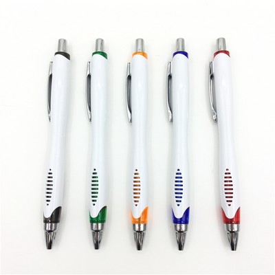 Plastic Ballpoint Pen With Color Trim And Silver Acccent