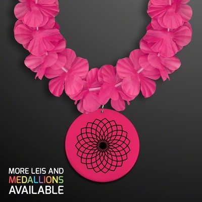 Pink Flower Lei Necklace with Pink Medallion (Non-Light Up) - PRINTED