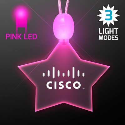 Light Up Promotional Acrylic Star Necklaces with Pink LED - PRINTED