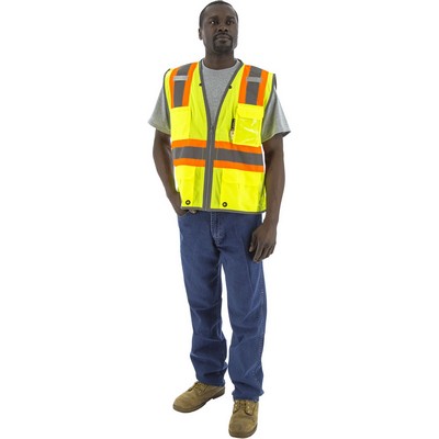 Majestic 75-3225 Hi-Viz Vest w DOT Striping and D-Ring Pass, ANSI 2
