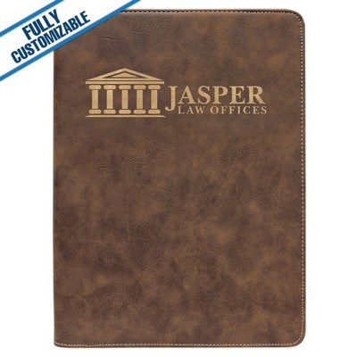 Rustic Gold Leatherette - 9.5X12" Zip Portfolio Folder With Notepad
