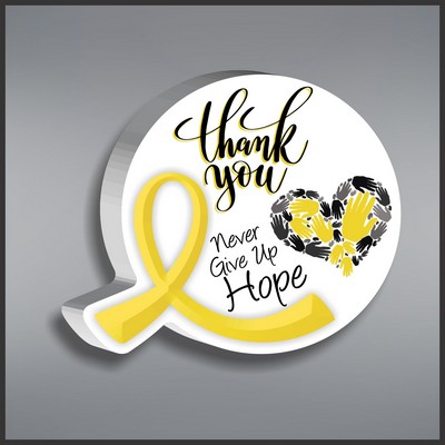 Yellow Awareness Ribbon Round Paperweight in White Acrylic