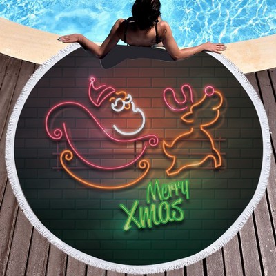 60" Christmas Design Microfiber Round Beach Towel with Tassels