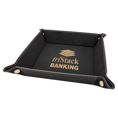 Snap Up Tray, Black Faux Leather, 6 x 6"