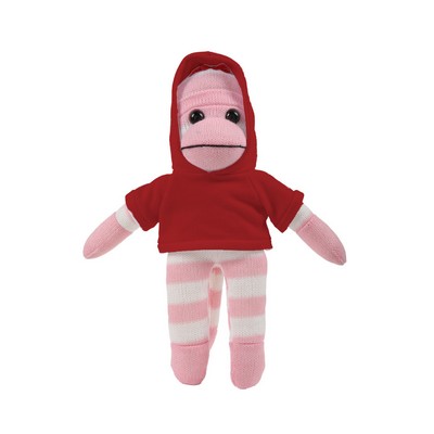 soft plush Pink Sock Monkey with hoodie