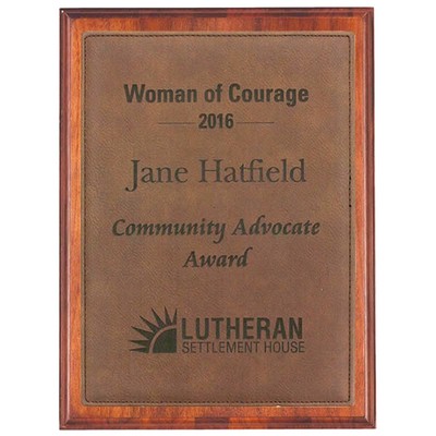 Solid Walnut Plaque with Dark Brown Lasered Leatherette Plate