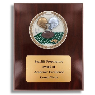 Dark Cherry Walnut Finish Plaque w/Football Stone Cast Emblem (8" x 10")