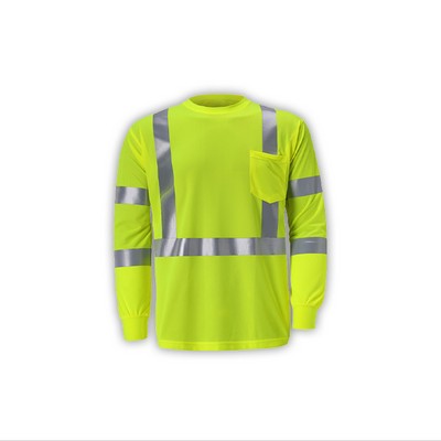 High Visibility Long Sleeve Birdseye T-shirt, Class 3, Lime