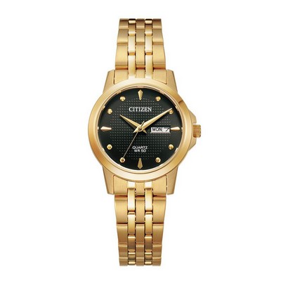 Citizen® Ladies' Quartz Watch, Gold-tone with Black Dial