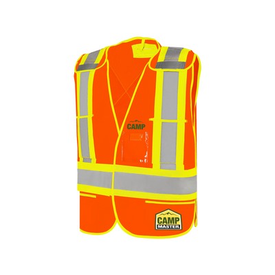 Orange Universal 5 Pt. Tear-Away Solid Traffic Vest, 4" Refl. Tape, 5 Pockets