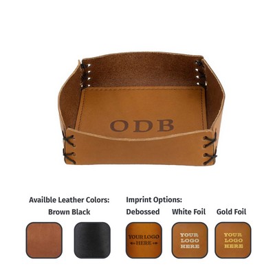 Full-Grain Leather Desk Tray- Hand sewn in the USA- Valet Tray