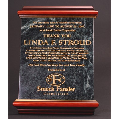 Heritage Mahogany Wood and Green Marble Plaque - 8"x10"