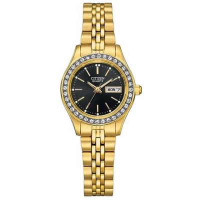 Citizen® Ladies Quartz Gold-Tone Watch w/Black Dial