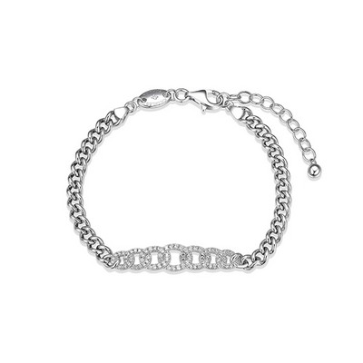Charles Garnier Sterling Silver "Cuban Link" Curb Chain Link with Cubic Zirconia Bracelet - Silver