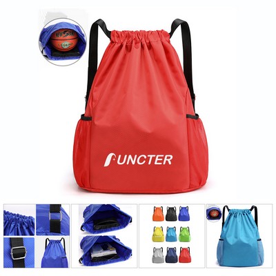 19.7 x15.7" Large Capacity Waterproof Sports Drawstring Backpack W/Mesh Side Pockets