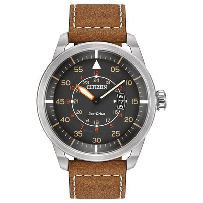 Citizen® Men's Eco-Drive Avion Brown Leather Strap Watch w/Gray Dial
