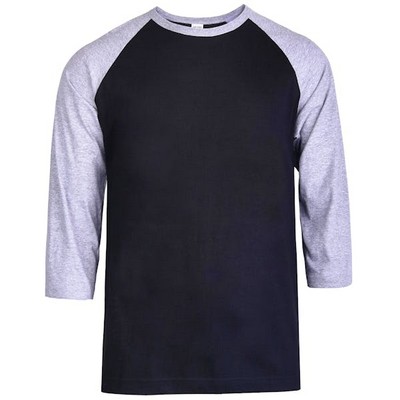 Men's 3/4 Sleeve Baseball T-Shirt - Medium, Gray/Black (Case of 20)