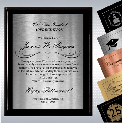 Black Piano Finish Wood Plaque Retirement Gift Award (9" x 12")