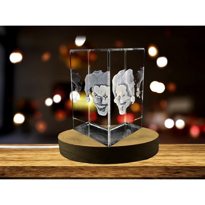 Halloween Clowns 3D Engraved Crystal Trophy Decor w/LED Base