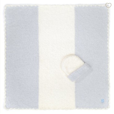 Baby Blanket - Center Stripe w/ Cap - Chenilla Classic™ - Ice Blue / Creme - 30*30