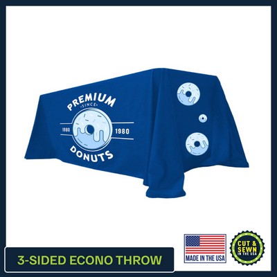 4' x 30"T x 29"H - 3 Sided Hemmed Economy Table Throws - Dye Sublimation - Made in the USA