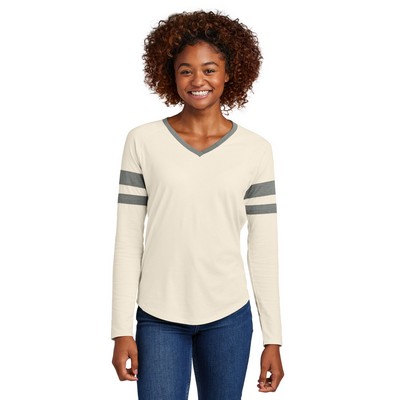 Sport-Tek® Women's Halftime Stripe Long Sleeve V-Neck Tee