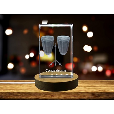Conga Drums 3D Engraved Crystal Trophy Award w/LED Base