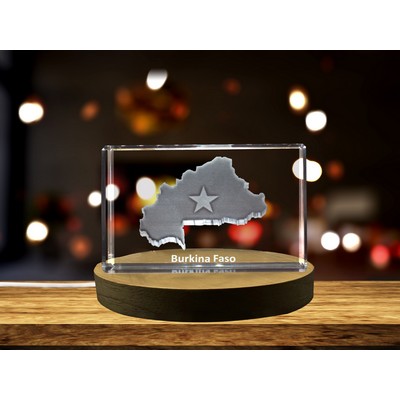 Burkina Faso 3D Engraved Crystal Keepsake Trophy Award w/LED Base Light