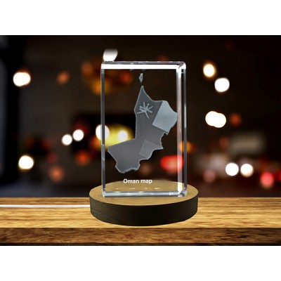 Oman 3D Engraved Crystal Trophy Award w/LED Base Light