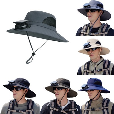 Outdoor Wide Brim Sun Hat with Solar Fan