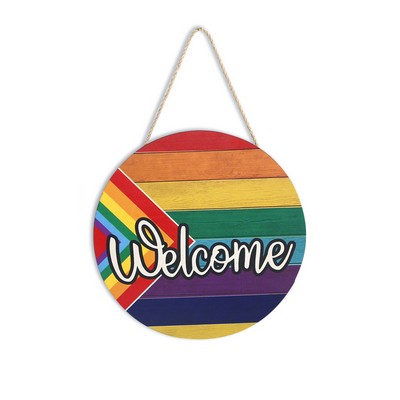 LGBT Pride Rainbow Wooden Welcome Sign Front Door
