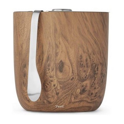S well 68 Oz. Teakwood Stainless Steel Ice Bucket w/Tongs