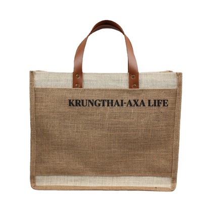 Vintage Custom PU Leather Splicing Handheld Linen Bag Laminated Waterproof