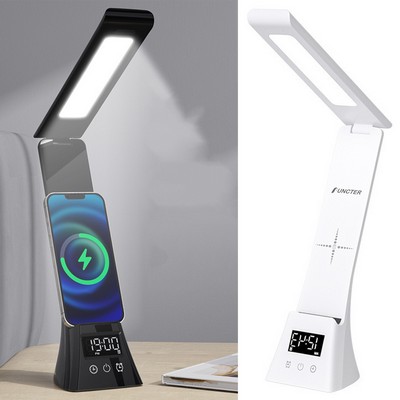 Time Display Dimmable Desk Lamp Wireless Charger Foldable Night Light For Home Office