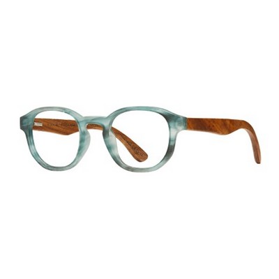 Sunset Eco-Sustainable Matte Blue Marble/Wood Reading Glasses