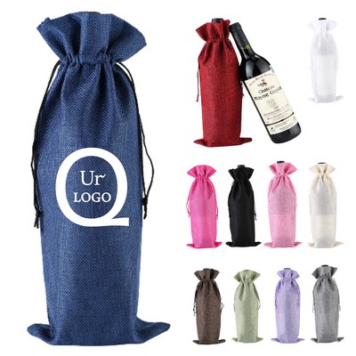 Linen Drawstring Wine Bag